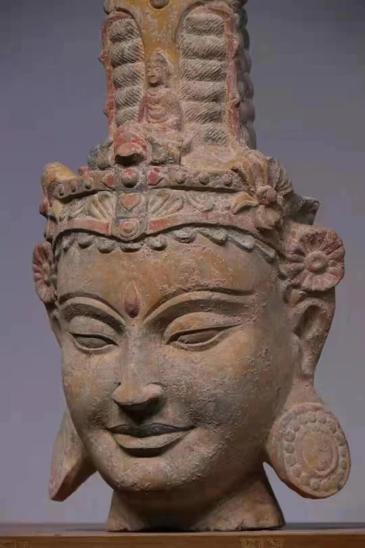 Ancient Indian Red Sand Buddha Head (1 of 4)
