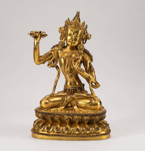 Bronze Gilded Buddha Statue of the Ming Dynasty: H:24cm W:15cm