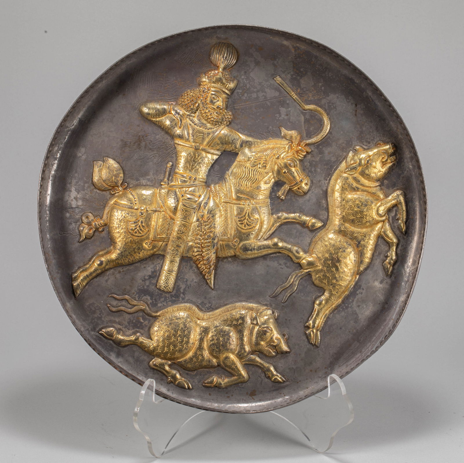 Tang Dynasty silver gilded Persian character plate (1 of 4)