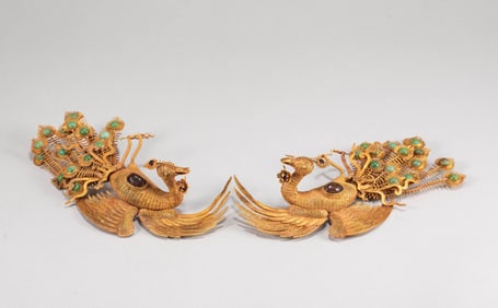 Qing Dynasty pure gold filigree phoenix hairpin