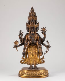 Bronze Gilded Thousand Handed Guanyin Buddha Statue in the Qing Dynasty