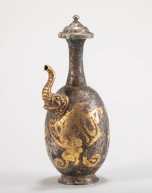 Tang Dynasty Silver Plated Gold Elephant Nose Vase