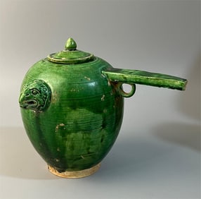Tang Dynasty Green Glazed Phoenix Head Jar
