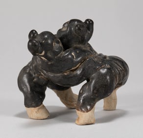 Tang Dynasty black glazed wrestling figurines