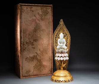 Yuan Dynasty White Jade Bronze Gilded Gold Buddha