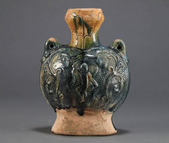 Tang Dynasty figure leather bag teapot