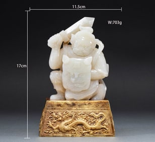 Qing Dynasty White Jade Gilded Warrior