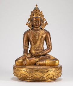 Bronze Gilded Mongolian Buddha Statue in the Qing Dynasty