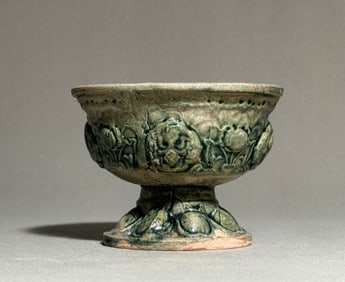 Tang Dynasty - Blue glazed high footed bowl
