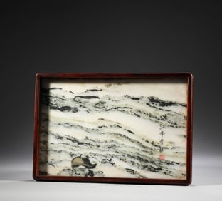 In the Qing Dynasty, Huanghua pear wood inlaid with marble tray