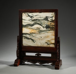 In the Qing Dynasty, Huanghua pear wood inlaid with marble screen