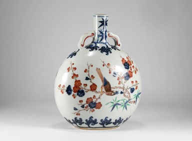 Ming Dynasty Xuande Blue and White Colorful Joyful Eyebrow Top Moon Vase