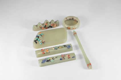 Qing Dynasty White Jade Hundred Treasures Embedded Writing Room