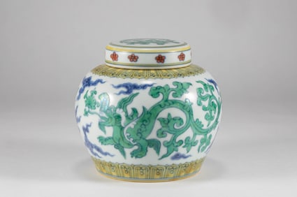 Ming Dynasty Blue, White, Green Glazed Tianzi Jar