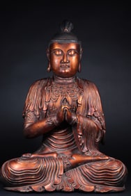 Early Qing Dynasty Wooden Lacquer and Gold Piluzana Buddha Statue