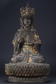 Ming Dynasty bronze clay golden crown Guanyin statue