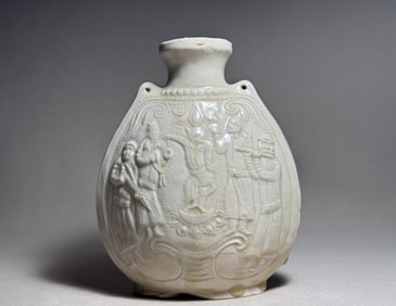 Sui Dynasty white glazed figure flat pot