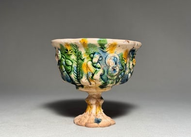 Tang Dynasty tri colored high footed cup