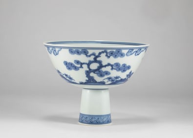 Ming Dynasty Blue and White Pine, Bamboo, Plum, High footed Cup