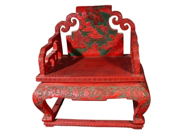 Qing Dynasty lacquer carved dragon chair