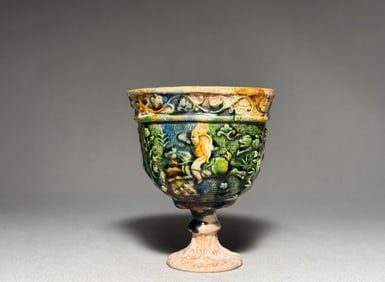Tang Dynasty tri colored high footed cup