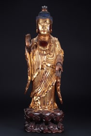 Ming Dynasty wood carving lacquer Shakyamuni Station Buddha