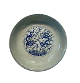 Ming Dynasty Blue and White Dragon Pattern Plate