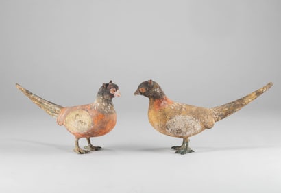 A pair of Han Dynasty pottery birds