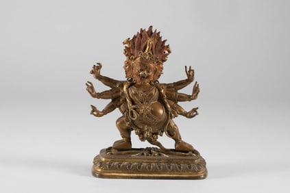 Qing Dynasty Three Headed and Six Faced Red Horsehead Diamond