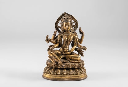 Qing Dynasty Nepalese style six armed Guanyin statue