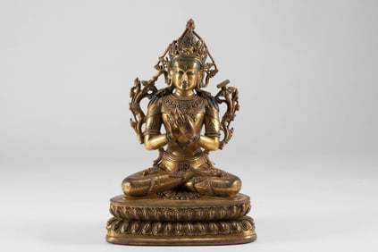 Bronze gilded statue of Manjusri in the mid Qing Dynasty