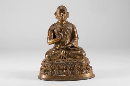 Bronze gilded statue of a Buddhist master in the Qing Dynasty