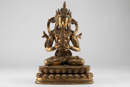 Qing Dynasty Bronze Gilded Infinite Life Buddha