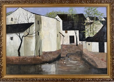 Wu Guanzhong's Jiangnan Water Town Oil Painting Frame
