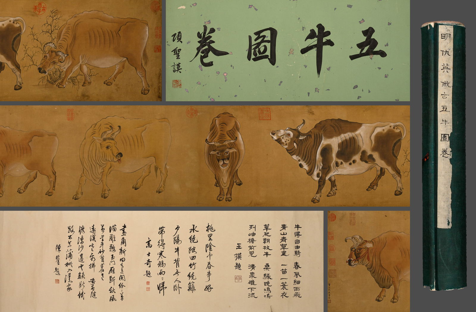 Chinese Ancient Anti British Five Bulls Painting Silk Manuscript (1 of 11)