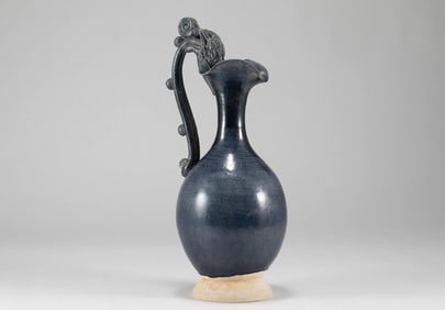 Tang Dynasty blue glazed dragon handle holding pot