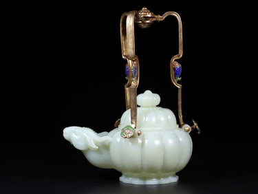 Qing Dynasty Hotan Jade Gilded Lattice Pot