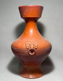 Han Dynasty Red Glazed Shop Head Beauty Vase