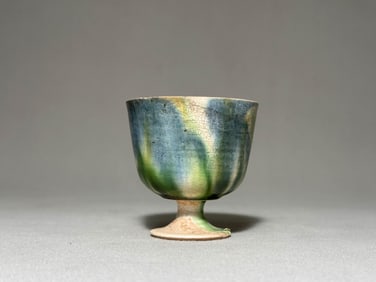 Tang Dynasty white blue glazed high footed cup