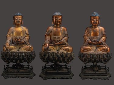 Ming Dynasty Bronze Gilded Three Buddhas
