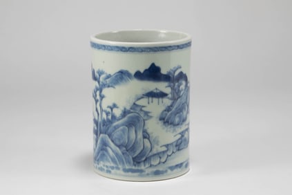 Qing Dynasty blue and white pen holder
