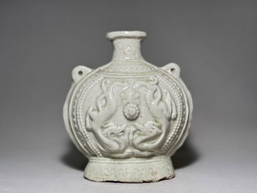 Sui Dynasty Blue and White Glazed Double Dragon Flat Pot