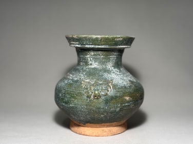 Han Dynasty Green Oil Pan Mouth Bottle