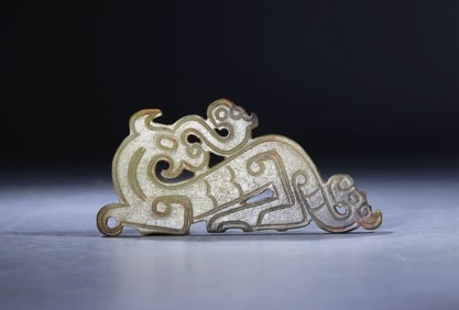 Han Dynasty Blue Jade Double Dragon Pendant
