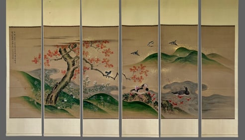 Chen Shuren's Lingnan Spring Flowers and Birds Painting Six Screens