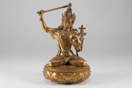 Mongolian bronze gilded statue of Manjusri Bodhisattva