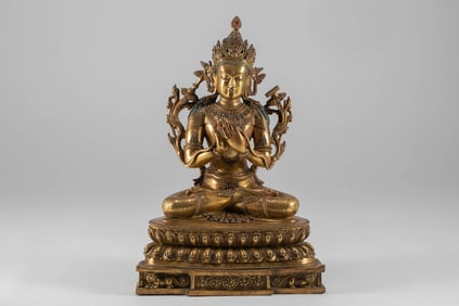 Bronze gilded Manjusri statue from the Qing Dynasty