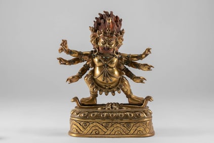 Qing Dynasty Three Headed and Six Faced Red Horsehead Diamond