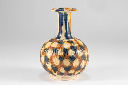 Tang Dynasty tri colored high footed bottle