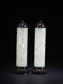 A pair of Hetian jade incense sticks